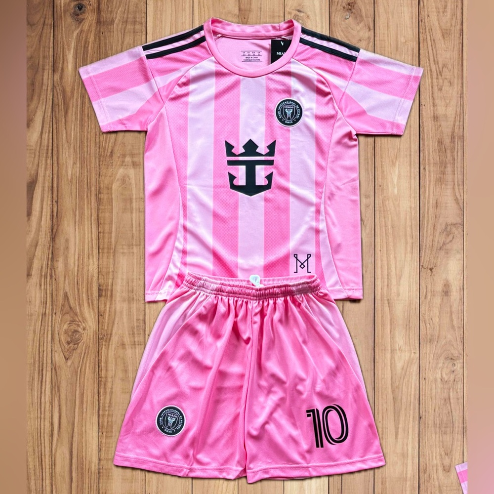 Lionel Messi Pink 2025 Boys Girls Youth Striped Kids Jersey Set Soccer Uniform